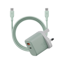 Bazic Go Port Velox Kit Bundle 1-Port USB-C & 1-Port USB-A PD 35W Wall Charger with Weave USB-C to USB-C 60W Cable - Pistachio Green - شاحن حائط - فتحتين للشحن السريع - 35 واط + سلك شحن تايب سي قوة 60 واط - كفالة 24 شهر