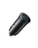 Anker Car Charger (30W, 2 Ports) - Black - شاحن ولاعة للسيارة - انكر - قوة 30 واط - منفذ تايب سي للشحن السريع ومنفذ للشحن الذكي - كفالة 18 شهر