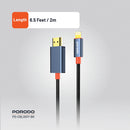 Porodo Woven Cable Lightning to HDMI - Black - وصلة تلفزيون لاجهزة الايفون - من الجهاز الى التلفزيون مباشرة