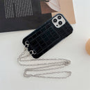 Black Leather Case with Card Slot and Strap Lanyard - كفر جلد مع محفظة للبطاقات والنقود وخيط سلسة علاقة