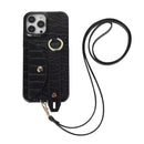 Black Crocodile Pattern Wallet Case with Grip - كفر مع ستاند و مسكة شريطة وميدالية ومحفظة للبطاقات