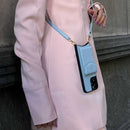 Baby Blue Leather Case with Mirror, Card Wallet and Strap Lanyard - كفر جلد مع محفظة للبطاقات ومرايا وخيط علاقة