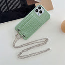 Green Leather Case with Card Slot and Strap Lanyard - كفر جلد مع محفظة للبطاقات والنقود وخيط سلسة علاقة