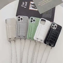 Grey Leather Case with Card Slot and Strap Lanyard - كفر جلد مع محفظة للبطاقات والنقود وخيط سلسة علاقة