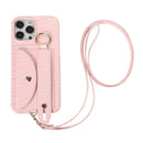 Pink Crocodile Pattern Wallet Case with Grip - كفر مع ستاند و مسكة شريطة وميدالية ومحفظة للبطاقات