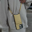 Yellow Leather Case with Mirror, Card Wallet and Strap Lanyard - كفر جلد مع محفظة للبطاقات ومرايا وخيط علاقة