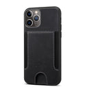 Black Leather Case with Back Card Slots - كفر جلد مع محفظة للبطاقات بالخلف