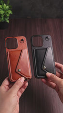 Black Leather Wallet Case with Card Slot and Lanyard - كفر مع محفظة للبطاقات والكاش وخيط علاقة