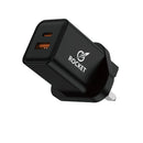 Rocket Pocketlite Travel Charger 2 Port Gan UK standard 35w [H] - شاحن حائط - قوة 35 واط - منفذين للشحن - تايب سي + يو اس بي - للشحن السريع - كفالة 12 شهر