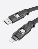 Bazic GoCharge 4 IN 1 Input USB A and USB-C to Output USB-C and Lightning Cable 1M - Black - سلك شحن - 4 في 1 - من يو اس بي + تايب سي - الى تايب سي + ايفون - طول 1 متر - بيزك