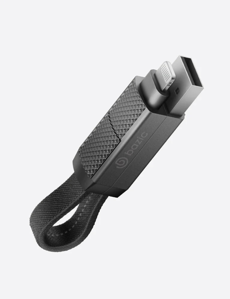 Bazic GoCharge 4 IN 1 Input USB A and USB-C to Output USB-C and Lightning Cable 15cm - Black - سلك شحن - 4 في 1 - من يو اس بي + تايب سي - الى تايب سي + ايفون - طول 15سم - بيزك