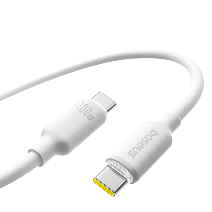 Baseus Foamed Silicone 1m USB-C to USB-C 100W Fast Charging Cable – White[D]  - سلك شحن - بيسوس - تايب سي الى تايب سي 100 واط - طول 1 متر - كفالة 12 شهر