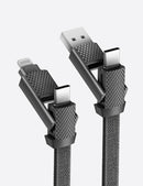 Bazic GoCharge 4 IN 1 Input USB A and USB-C to Output USB-C and Lightning Cable 15cm - Black - سلك شحن - 4 في 1 - من يو اس بي + تايب سي - الى تايب سي + ايفون - طول 15سم - بيزك