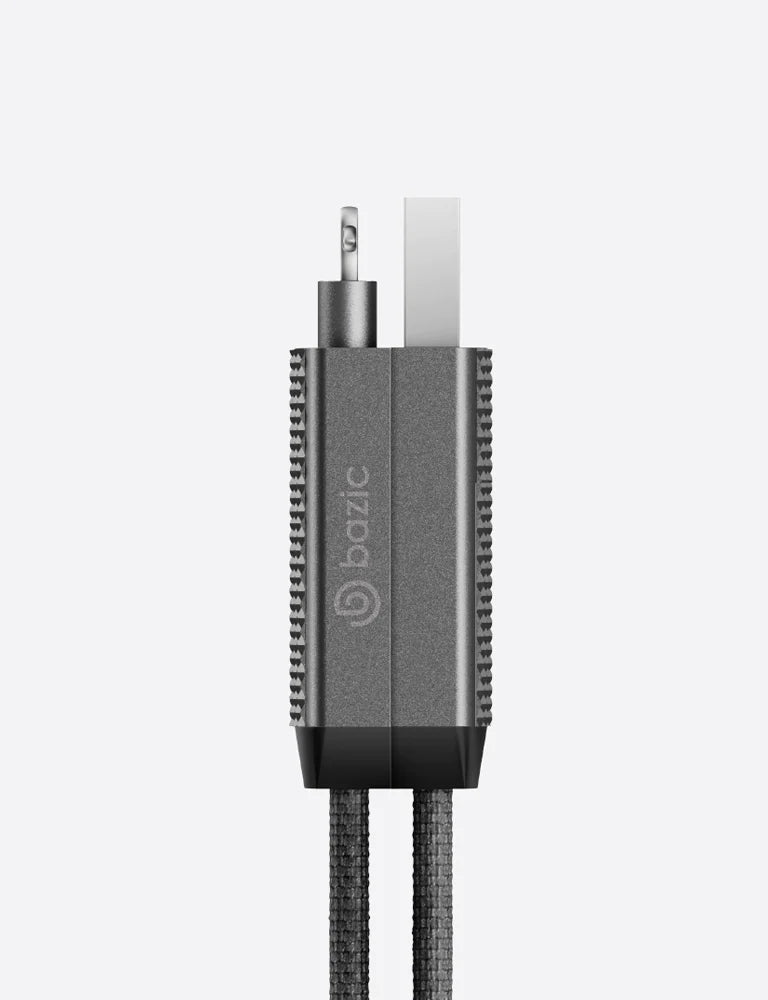 Bazic GoCharge 4 IN 1 Input USB A and USB-C to Output USB-C and Lightning Cable 15cm - Black - سلك شحن - 4 في 1 - من يو اس بي + تايب سي - الى تايب سي + ايفون - طول 15سم - بيزك