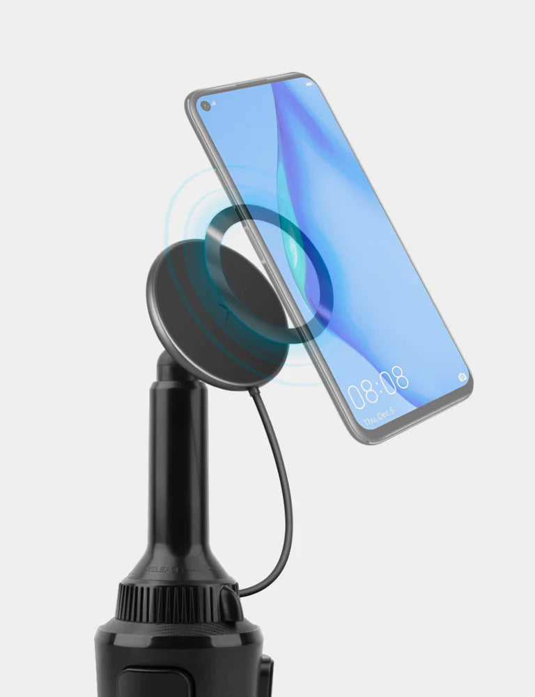 Energea MagDrive 15W Magsafe Car Charger Cup Holder and AirVent Mount - Gunmetal Black [B] - ستاند سيارة - انيرجيا - شاحن وايرلس - قوة 15 واط - قاعدة كوب السيارة - فتحة المكيف - ماق سيف