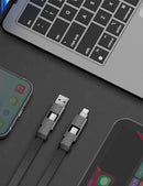 Bazic GoCharge 4 IN 1 Input USB A and USB-C to Output USB-C and Lightning Cable 15cm - Black - سلك شحن - 4 في 1 - من يو اس بي + تايب سي - الى تايب سي + ايفون - طول 15سم - بيزك