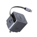UGREEN 45W 2-Port GaN Fast Charger with Retractable Cable - Space Gray [B] - شاحن حائط  - يو جرين - واير تايب سي + فتحة تايب سي - 1 فتحة يو اس بي - قوة 45 واط - كفالة 12 شهر