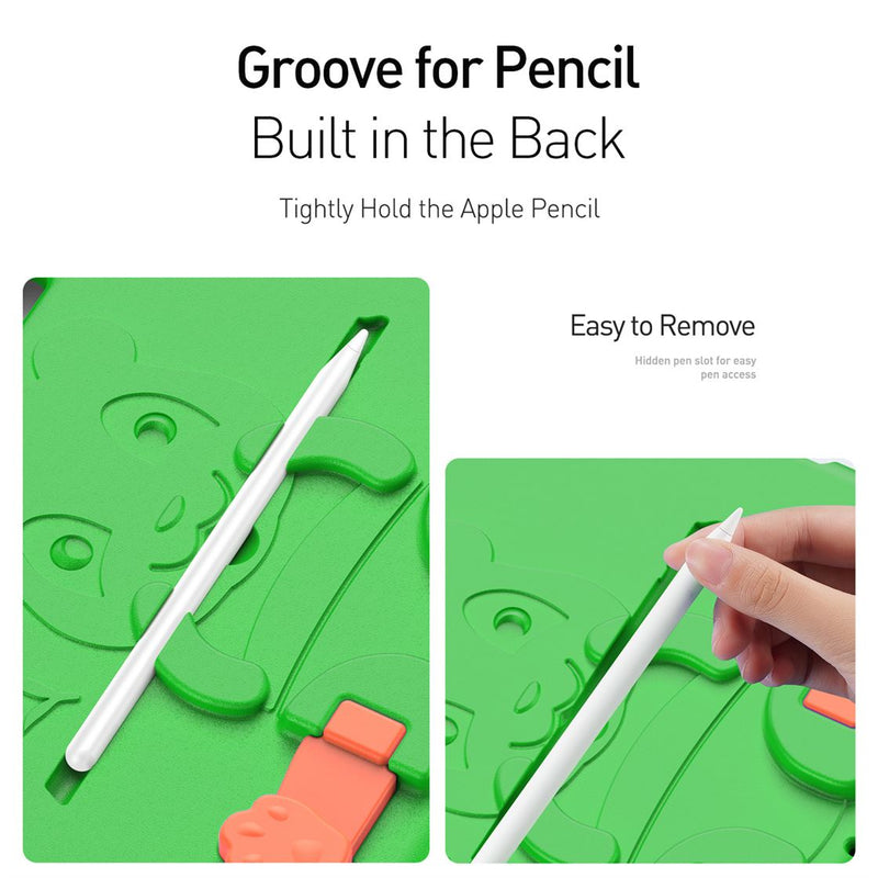 Panda iPad - Green - كفر ايباد حماية عالية - مع مسكة + ستاند + ومكان للقلم - مقاوم للسوائل