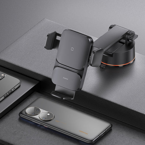 Baseus Wisdom Auto Alignment Car Mount + QI 15W Wireless Charger – Black [D] - ستاند سيارة - بيسوس - شحن لاسلكي قوة 15 واط - ماق سيف