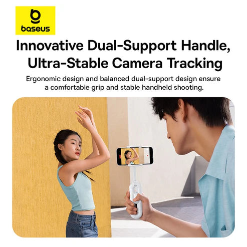 Baseus TechShot Dual-Support Selfie Stick – White [D] - ستاند تصوير + عصا سيلفي + ريموت - لجميع انواع الاجهزة - ماغ سيف + مسكه - بيسوس