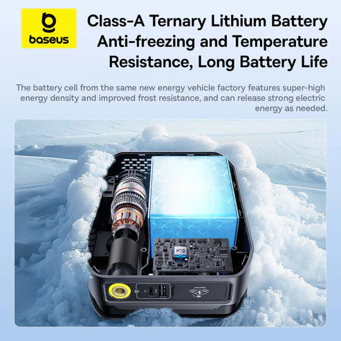 Baseus Super Energy 4-in-1 Car Jump Starter 1200A – Black [D] - محول طاقة لبطارية السيارة - 4 في 1 - بيسوس - بطارية بسعة 3000 ميللي امبير - ضاغط هواء للتاير + اضاءة ليد - كفالة 12 شهر