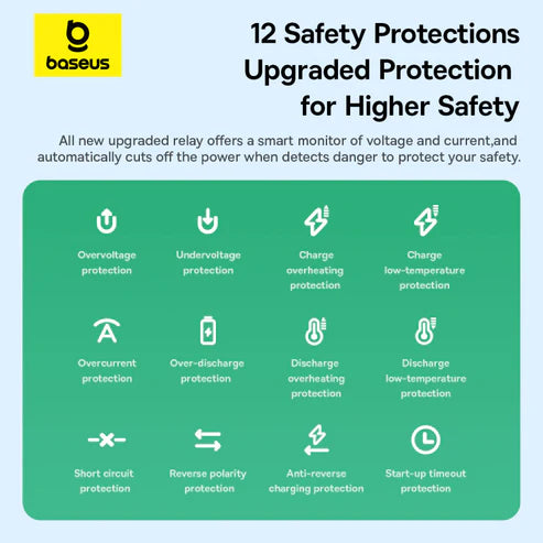 Baseus Super Energy 4-in-1 Car Jump Starter 1200A – Black [D] - محول طاقة لبطارية السيارة - 4 في 1 - بيسوس - بطارية بسعة 3000 ميللي امبير - ضاغط هواء للتاير + اضاءة ليد - كفالة 12 شهر