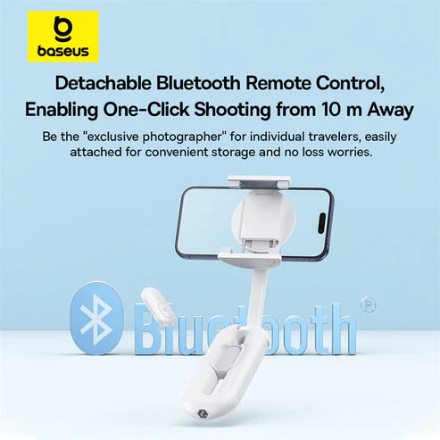 Baseus TechShot Dual-Support Selfie Stick – White [D] - ستاند تصوير + عصا سيلفي + ريموت - لجميع انواع الاجهزة - ماغ سيف + مسكه - بيسوس