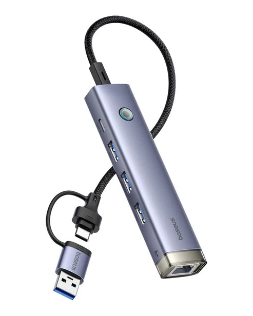 Baseus UltraJoy 4-Port HUB AIR – Space Grey [D] - وصلة تايب سي + يو اس بي - 4 في 1 - لاجهزة الايباد برو والماك بوك واللاب توب - متعددة الاستخدام - كفالة 12 شهر
