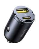 Baseus Tiny Star Mini Car Charger 30W (U+C) – Black [D] شاحن ولاعة للسيارة - بيسوس - قوة 30 واط - 1 منفذ تايب سي للشحن السريع - 1 منفذ يو اس بي - كفالة 12 شهر