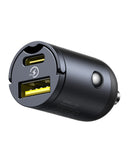 Baseus Tiny Star Mini Car Charger 30W (U+C) – Black [D] شاحن ولاعة للسيارة - بيسوس - قوة 30 واط - 1 منفذ تايب سي للشحن السريع - 1 منفذ يو اس بي - كفالة 12 شهر