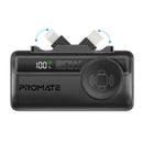 Promate Power Bank, 5000mAh Mini 20W USB-C - Lightning , Apple Watch Charger - LED Display - Black - بطارية متنقلة - مع شاحن تايب سي + شاحن ايفون - سعة 5000 ملي امبير + شاشة رقميه + شاحن ساعة ابل - لأجهزة الاندرويد والايفون - كفالة 24 شهر