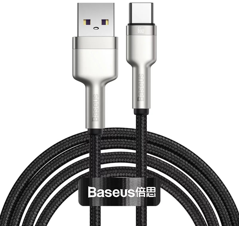 Cable USB cable for USB-C Baseus Cafule, 66W, 2m black - سلك شحن - بيسوس - يو اس بي الى تايب سي - طول 2 متر - كفالة 12 شهر