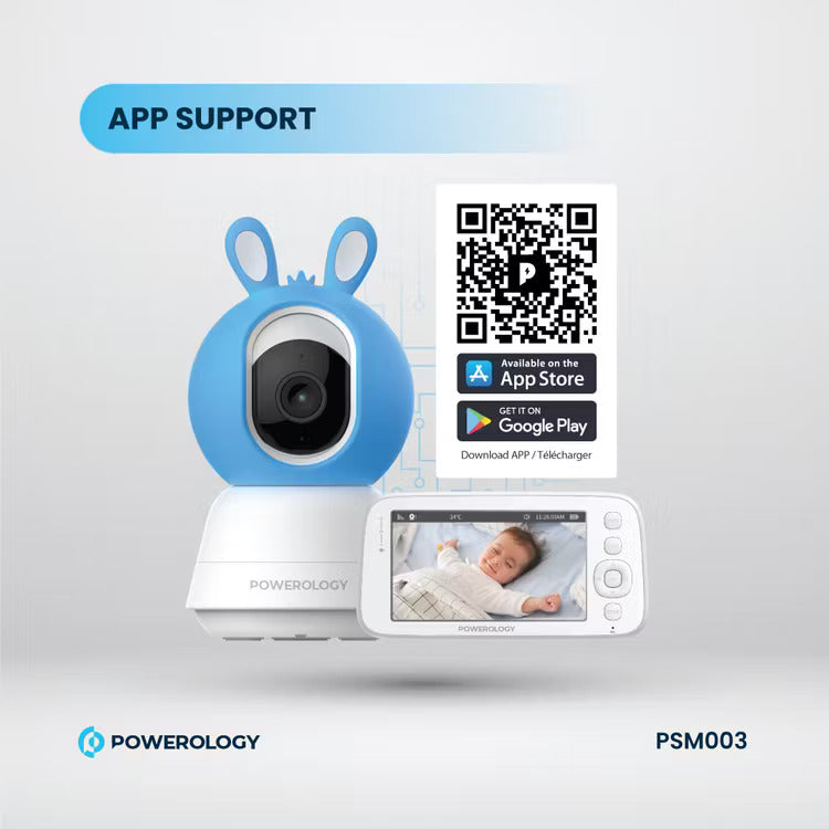 Powerology Monitor - App Baby Camera with  Blue Covers Type-C Charging Interface, Built-in Lullabies  [O] - كاميرا داخلية + شاشة  باورولوجي - كفالة 24 شهر