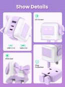 UGREEN Nexode RG 65W 3-Port GaN Fast Charger UK Purple - [b] - شاحن حائط  - يو جرين - 2 فتحتين تايب سي - 1 فتحة يو اس بي - شاشة رقمية - قوة 65 واط - كفالة 12 شهر