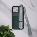 Dana Green Leather Case with Card Slot and Strap - كفر مع مسكة شريطة ومكان للبطاقات وخيط علاقة