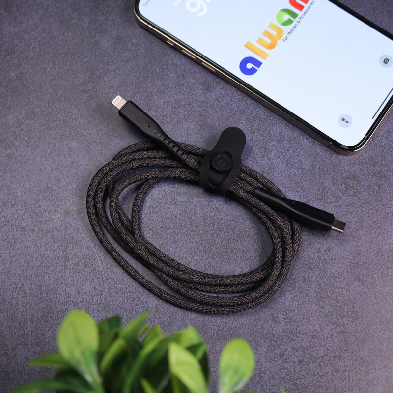 Energea Flow USB-C To Lightning Cable 1.5M - Black - سلك شحن ايفون تايب سي - انيرجيا - طول متر ونصف - كفالة 5 سنين