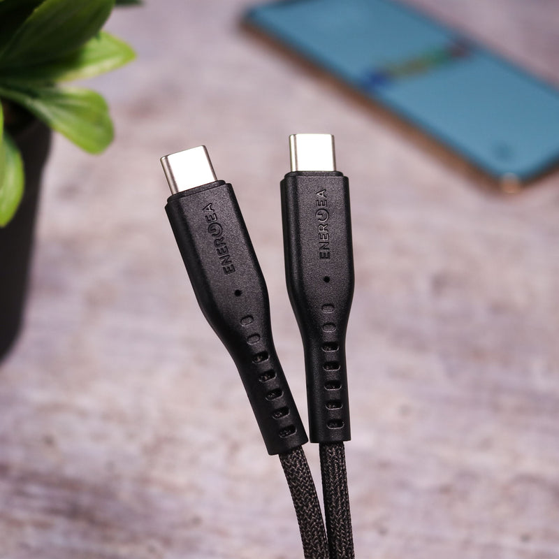 Energea Flow USB-C To USB-C Cable 1.5M - Black [B]- سلك شحن  - انيرجيا - تايب سي الي تايب سي - طول متر ونصف - كفالة 5 سنين