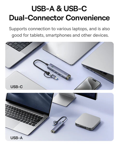 Baseus UltraJoy 4-Port HUB AIR – Space Grey [D] - وصلة تايب سي + يو اس بي - 4 في 1 - لاجهزة الايباد برو والماك بوك واللاب توب - متعددة الاستخدام - كفالة 12 شهر