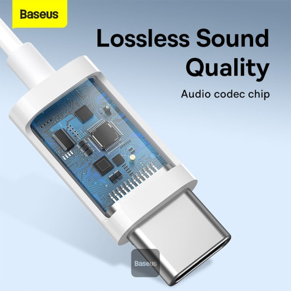Baseus Encok Type-C lateral in-ear Wired Earphone C17 - White [B] - سماعة اذن - تايب سي - بيسوس - مع مايكروفون - لاجهزة الاندرويد والسامسونغ والايباد برو - كفالة 12 شهر