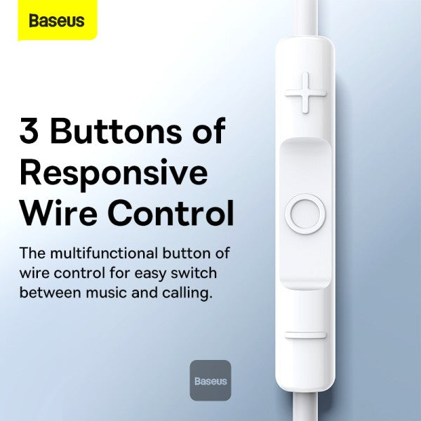 Baseus Encok Type-C lateral in-ear Wired Earphone C17 - White [B] - سماعة اذن - تايب سي - بيسوس - مع مايكروفون - لاجهزة الاندرويد والسامسونغ والايباد برو - كفالة 12 شهر