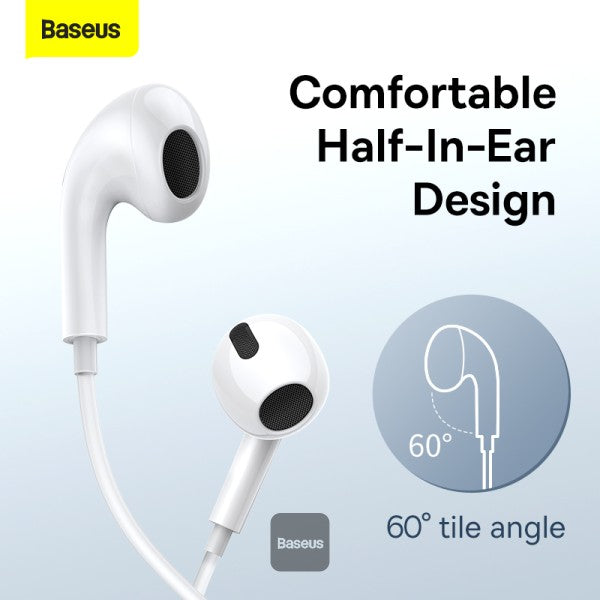 Baseus Encok Type-C lateral in-ear Wired Earphone C17 - White [B] - سماعة اذن - تايب سي - بيسوس - مع مايكروفون - لاجهزة الاندرويد والسامسونغ والايباد برو - كفالة 12 شهر