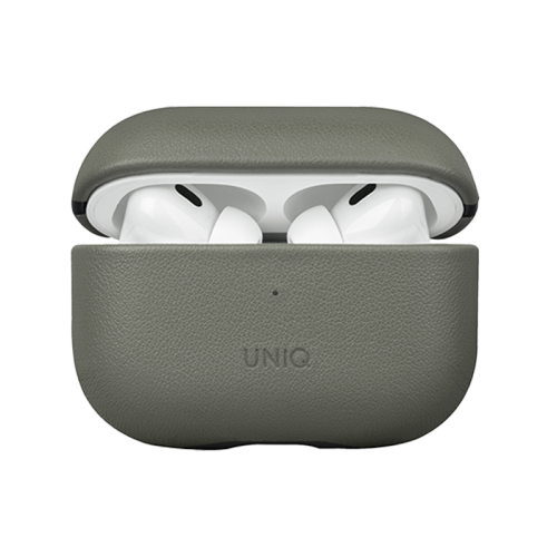 Uniq Terra Genuine Leather Snap Case For Airpods Pro 2/3 - Lichen Green - كفر ايربودز برو3/ 2 - مع ستراب