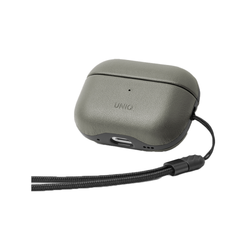Uniq Terra Genuine Leather Snap Case For Airpods Pro 2/3 - Lichen Green - كفر ايربودز برو3/ 2 - مع ستراب