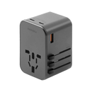 Energea Travelworld 2-Port USB-C And 1-Port USB-A GaN 65W Travel Adapter - Gunmetal [B] - شاحن حائط دولي للسفر - مناسب لجميع دول العالم - 3 فتحات للشحن الذكي والسريع - 2 فتحتين تايب سي - 1 فتحة يو اس بي - قوة 65 واط - كفالة 18 شهر