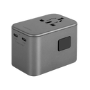 Energea Travelworld 2-Port USB-C And 1-Port USB-A GaN 65W Travel Adapter - Gunmetal [B] - شاحن حائط دولي للسفر - مناسب لجميع دول العالم - 3 فتحات للشحن الذكي والسريع - 2 فتحتين تايب سي - 1 فتحة يو اس بي - قوة 65 واط - كفالة 18 شهر