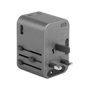 Energea Travelworld 2-Port USB-C And 1-Port USB-A GaN 65W Travel Adapter - Gunmetal [B] - شاحن حائط دولي للسفر - مناسب لجميع دول العالم - 3 فتحات للشحن الذكي والسريع - 2 فتحتين تايب سي - 1 فتحة يو اس بي - قوة 65 واط - كفالة 18 شهر