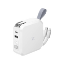 Bazic GoPort Travel 10000mAh 5 in 1 Multi-Functional Universal Wall Charger with 15W Fast Wireless Charging - White - شاحن حائط دولي - 5 في 1 - باور بانك سعة 10000 - سلك شحن ايفون + سلك شحن تايب سي - شاشه رقمية - شاحن لاسلكي - ستاند بالطول والعرض