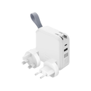 Bazic GoPort Travel 10000mAh 5 in 1 Multi-Functional Universal Wall Charger with 15W Fast Wireless Charging - White - شاحن حائط دولي - 5 في 1 - باور بانك سعة 10000 - سلك شحن ايفون + سلك شحن تايب سي - شاشه رقمية - شاحن لاسلكي - ستاند بالطول والعرض