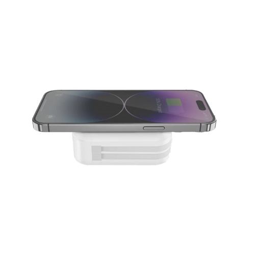 Bazic GoPort Travel 10000mAh 5 in 1 Multi-Functional Universal Wall Charger with 15W Fast Wireless Charging - White - شاحن حائط دولي - 5 في 1 - باور بانك سعة 10000 - سلك شحن ايفون + سلك شحن تايب سي - شاشه رقمية - شاحن لاسلكي - ستاند بالطول والعرض