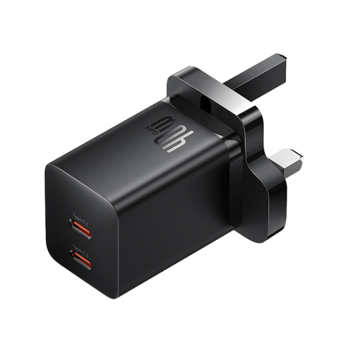 Baseus 2-Port USB-C 40W GaN Charger - Cluster Black [B]- شاحن حائط  بقوة 40 واط - 2 فتحتين تايب سي للشحن السريع - كفالة 12 شهر